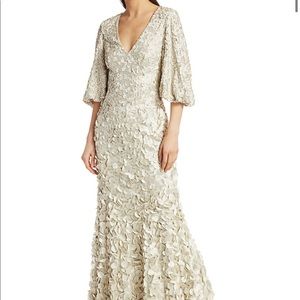 Theia Floral embroidered petal gown